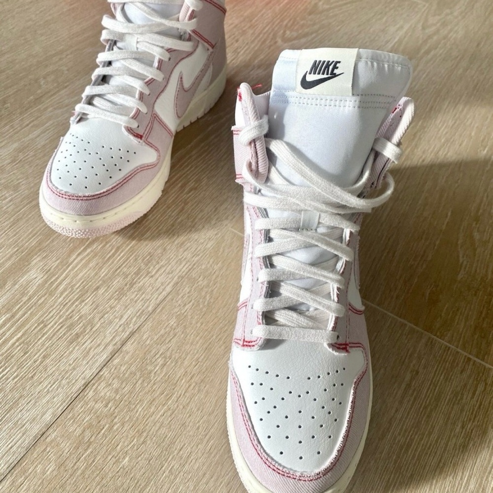 Nike Women's White and Pink High-Top Sneakers